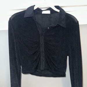 Isalis black sparkly fitted button down shirt